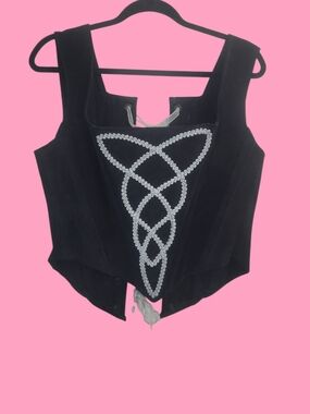Black Embellished Corset-Style Tank Top